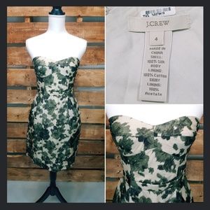 J. Crew Green 100% Silk Floral Strapless Dress 4